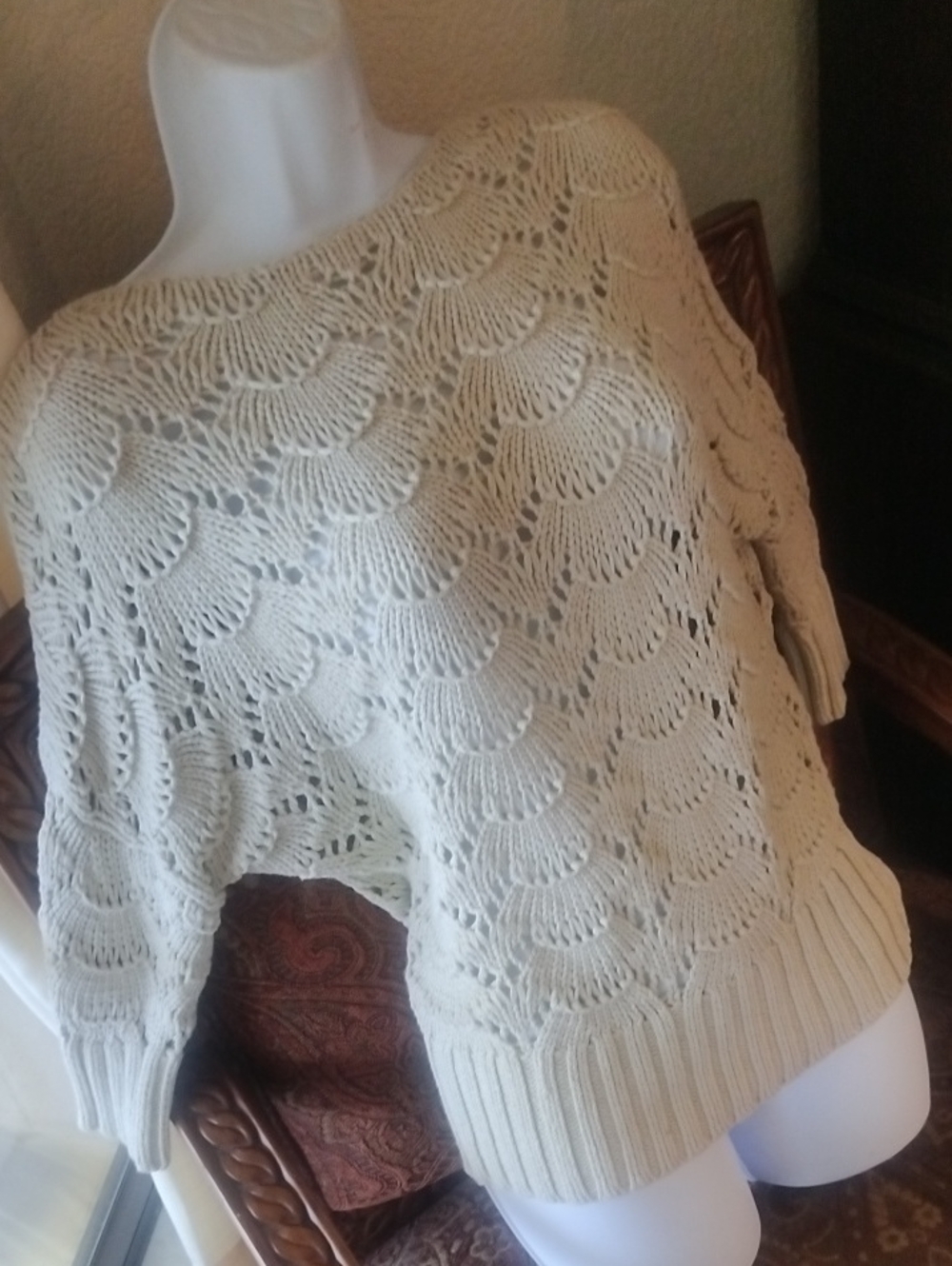 Ann Taylor Loft Intricate Women's Cream Open-Knit Pullover Sweater Small